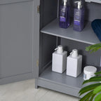 Meuble de Rangement Autoportant pour Salle de Bain, Finition Bois Gris, avec 2 Tiroirs et 1 Porte, pour 1 Salle de Bain