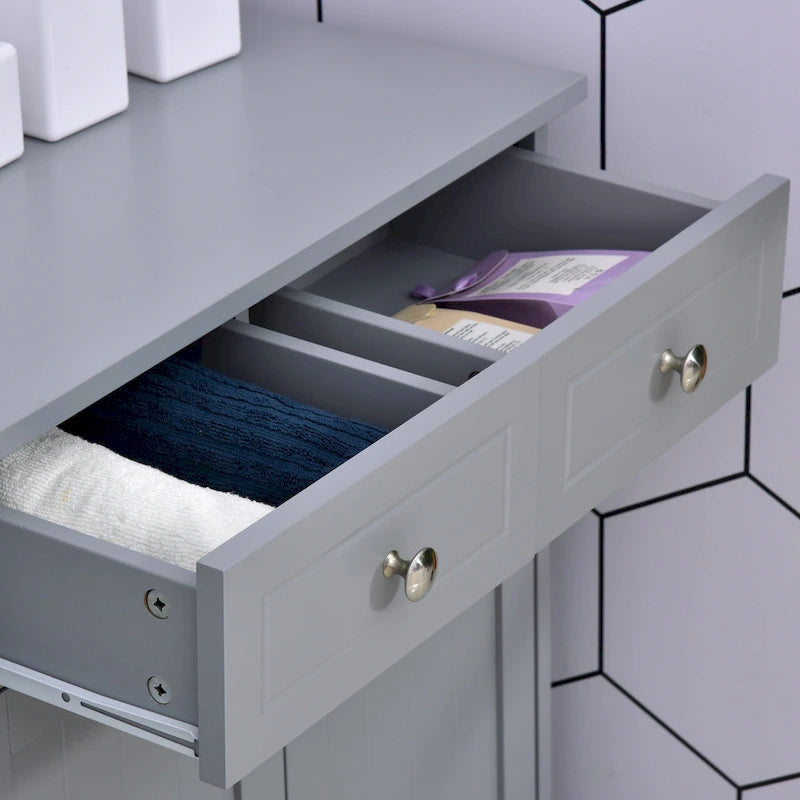 Meuble de Rangement Autoportant pour Salle de Bain, Finition Bois Gris, avec 2 Tiroirs et 1 Porte, pour 1 Salle de Bain