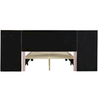 Lit plateforme rembourré en velours beige avec tête de lit de rangement, Grand lit/Très grand lit, 2 places