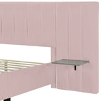 Lit plateforme rembourré en velours beige avec tête de lit de rangement, Grand lit/Très grand lit, 2 places