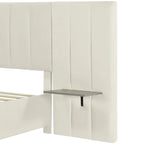Lit plateforme rembourré en velours beige avec tête de lit de rangement, Grand lit/Très grand lit, 2 places