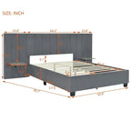Lit plateforme rembourré en velours beige avec tête de lit de rangement, Grand lit/Très grand lit, 2 places