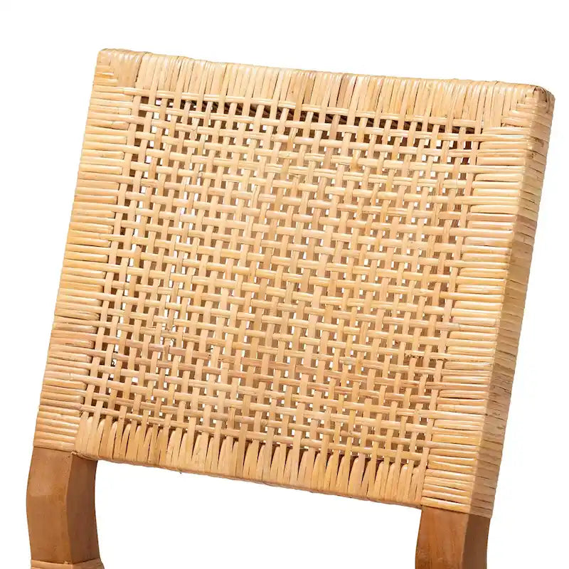 Chaise de salle à manger bohème en rotin brun naturel et brun noyer, une place