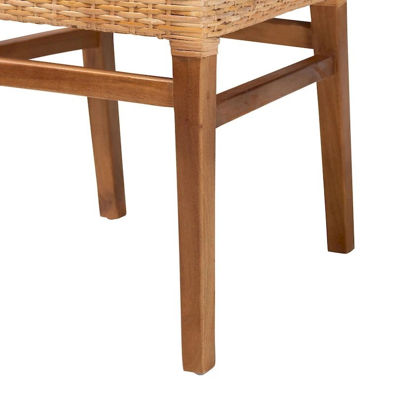 Chaise de salle à manger bohème en rotin brun naturel et brun noyer, une place
