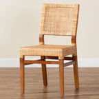 Chaise de salle à manger bohème en rotin brun naturel et brun noyer, une place