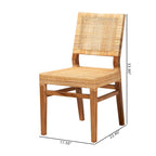 Chaise de salle à manger bohème en rotin brun naturel et brun noyer, une place