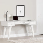 Bureau informatique scandinave Noyer naturel / Blanc / Orme clair avec multiprise – 1 personne