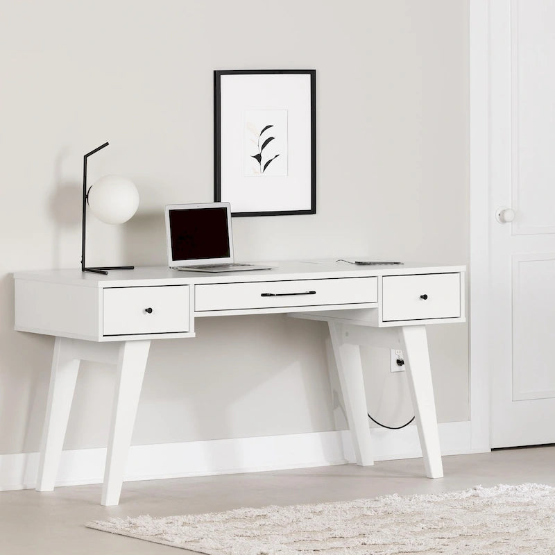 Bureau informatique scandinave Noyer naturel / Blanc / Orme clair avec multiprise – 1 personne