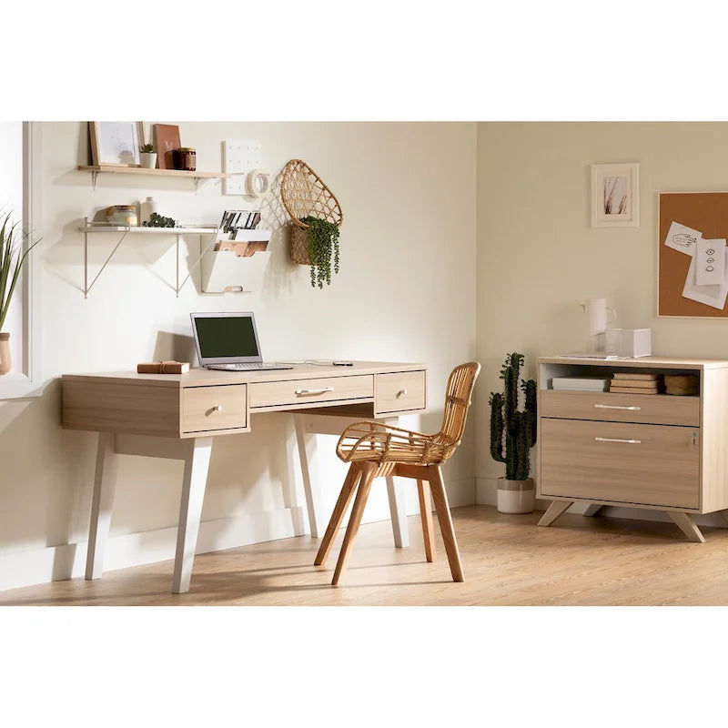 Bureau informatique scandinave Noyer naturel / Blanc / Orme clair avec multiprise – 1 personne