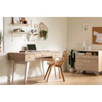 Bureau informatique scandinave Noyer naturel / Blanc / Orme clair avec multiprise – 1 personne