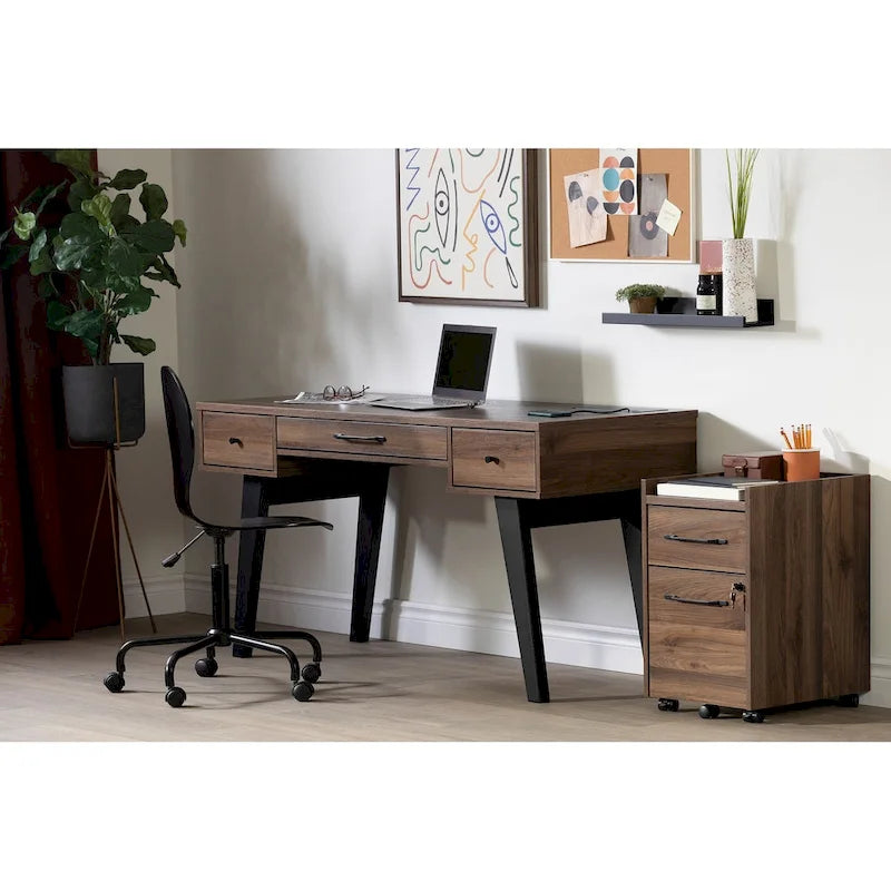 Bureau informatique scandinave Noyer naturel / Blanc / Orme clair avec multiprise – 1 personne