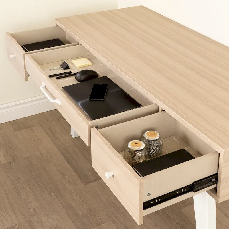 Bureau informatique scandinave Noyer naturel / Blanc / Orme clair avec multiprise – 1 personne