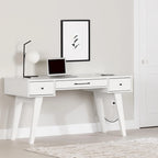 Bureau informatique scandinave Noyer naturel / Blanc / Orme clair avec multiprise – 1 personne