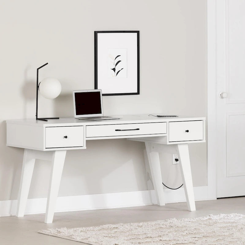 Bureau informatique scandinave Noyer naturel / Blanc / Orme clair avec multiprise – 1 personne