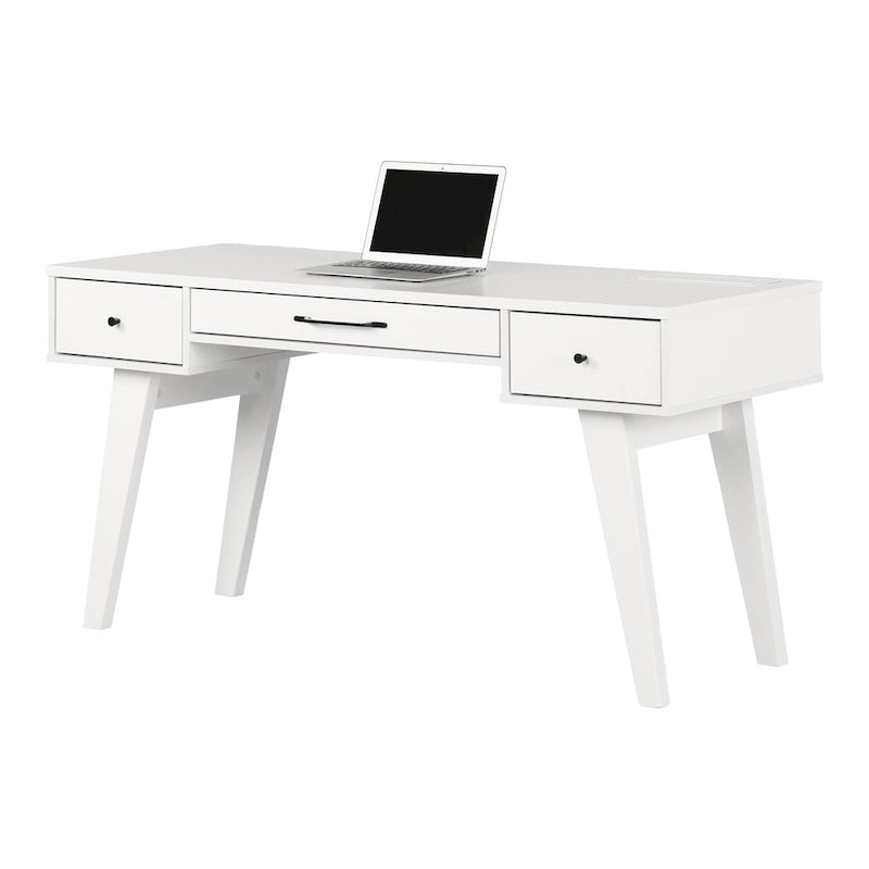Bureau informatique scandinave Noyer naturel / Blanc / Orme clair avec multiprise – 1 personne