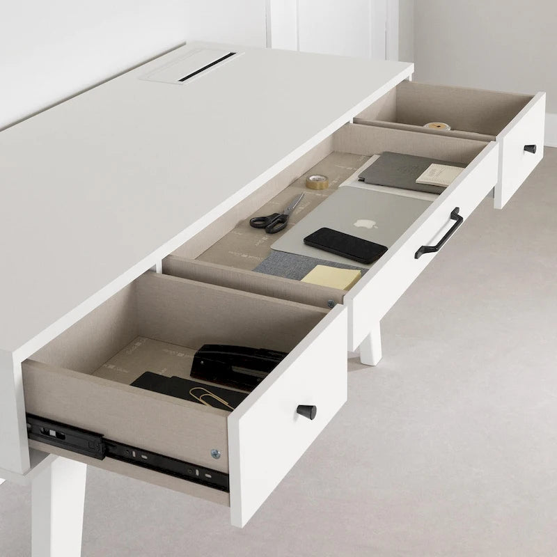 Bureau informatique scandinave Noyer naturel / Blanc / Orme clair avec multiprise – 1 personne