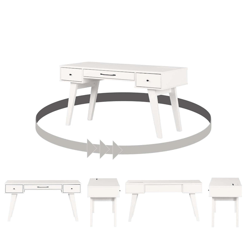 Bureau informatique scandinave Noyer naturel / Blanc / Orme clair avec multiprise – 1 personne