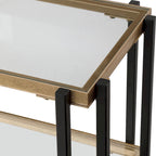 Console de table en noir mat et or brossé avec étagères en verre