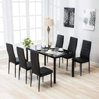 Ensemble de salle à manger 7 pièces noir avec table en verre trempé, pour 6 personnes