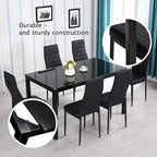 Ensemble de salle à manger 7 pièces noir avec table en verre trempé, pour 6 personnes