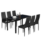 Ensemble de salle à manger 7 pièces noir avec table en verre trempé, pour 6 personnes