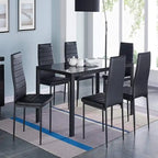 Ensemble de salle à manger 7 pièces noir avec table en verre trempé, pour 6 personnes