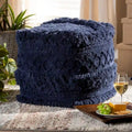 Pouf marocain / Repose-pieds marocain bleu marine, ivoire et orange pour 1 personne