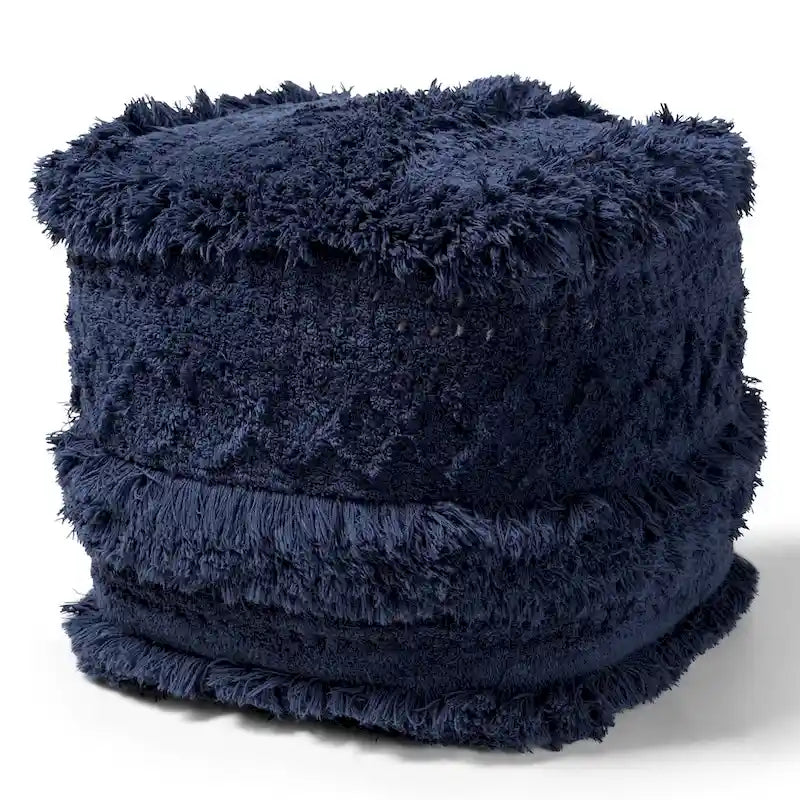 Pouf marocain / Repose-pieds marocain bleu marine, ivoire et orange pour 1 personne