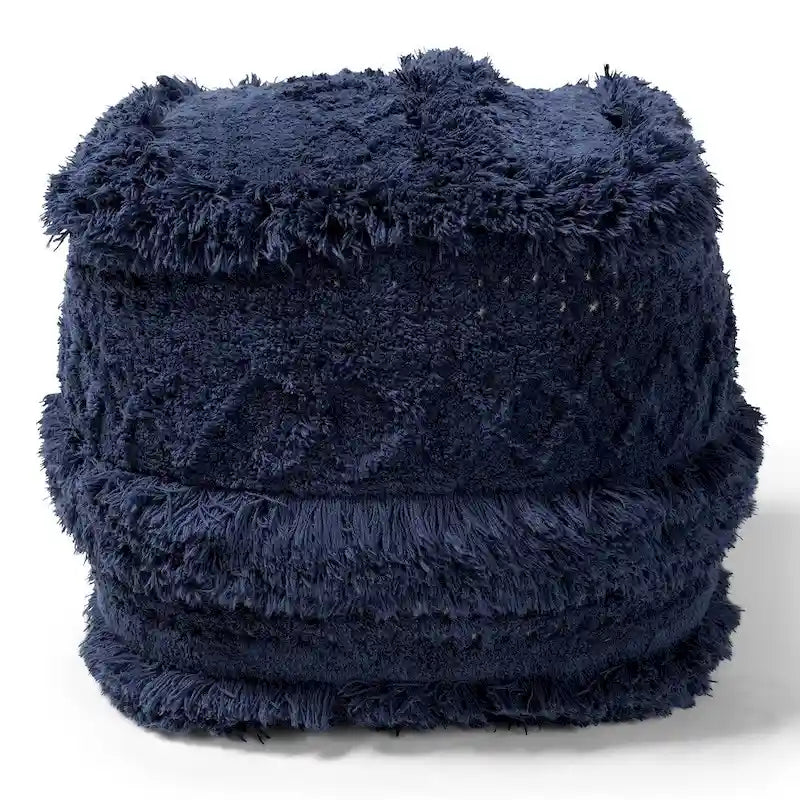 Pouf marocain / Repose-pieds marocain bleu marine, ivoire et orange pour 1 personne