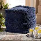 Pouf marocain / Repose-pieds marocain bleu marine, ivoire et orange pour 1 personne