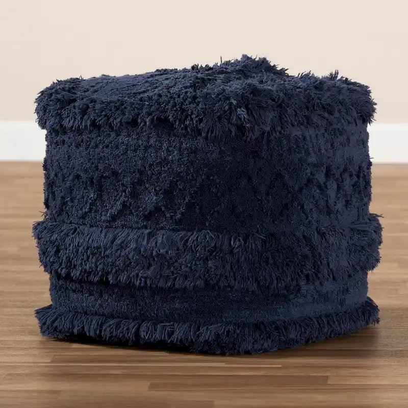 Pouf marocain / Repose-pieds marocain bleu marine, ivoire et orange pour 1 personne