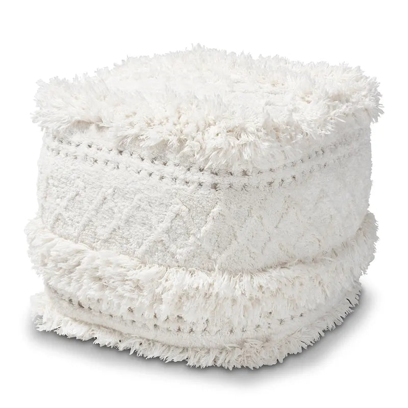 Pouf marocain / Repose-pieds marocain bleu marine, ivoire et orange pour 1 personne