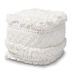 Pouf marocain / Repose-pieds marocain bleu marine, ivoire et orange pour 1 personne