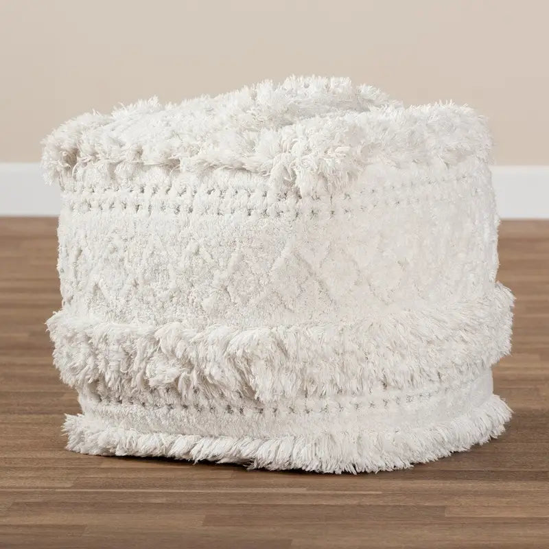 Pouf marocain / Repose-pieds marocain bleu marine, ivoire et orange pour 1 personne