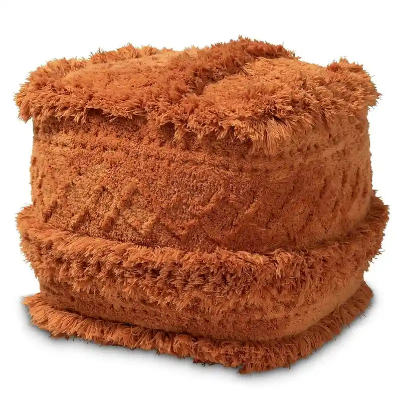 Pouf marocain / Repose-pieds marocain bleu marine, ivoire et orange pour 1 personne
