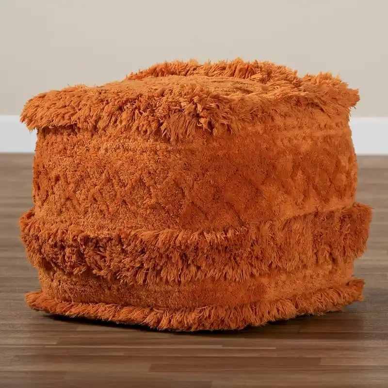 Pouf marocain / Repose-pieds marocain bleu marine, ivoire et orange pour 1 personne