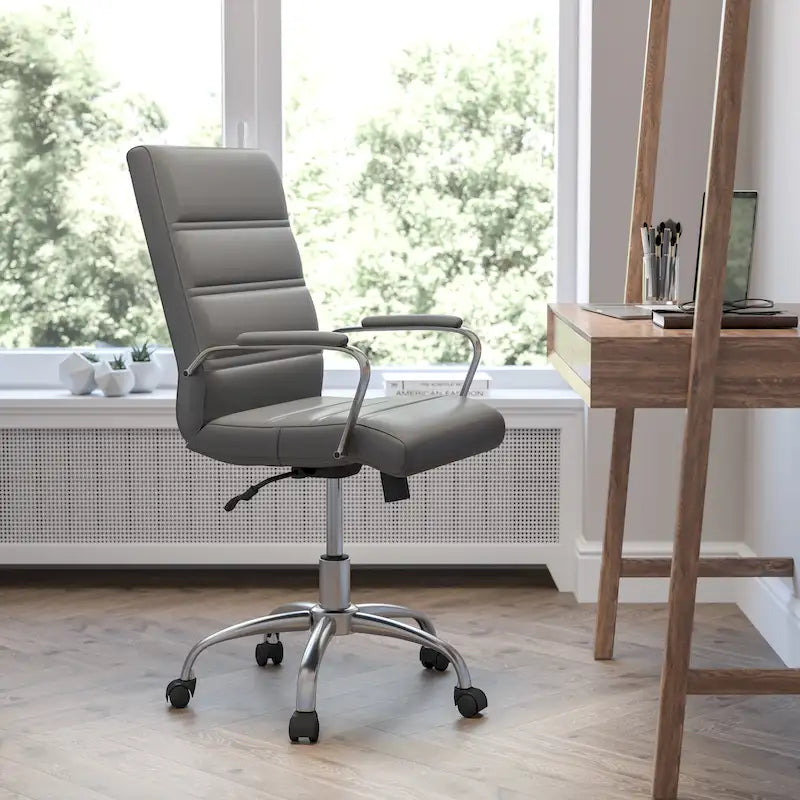 Chaise de bureau pivotante à dossier mi-haut, Leathersoft, plusieurs couleurs et piètements, unité