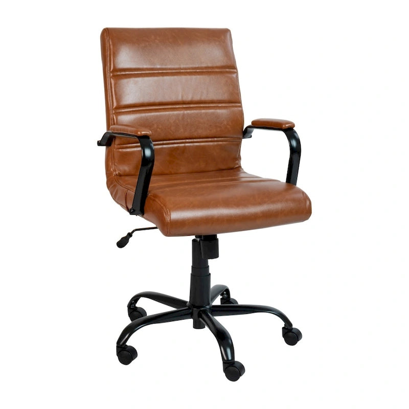 Chaise de bureau pivotante à dossier mi-haut, Leathersoft, plusieurs couleurs et piètements, unité