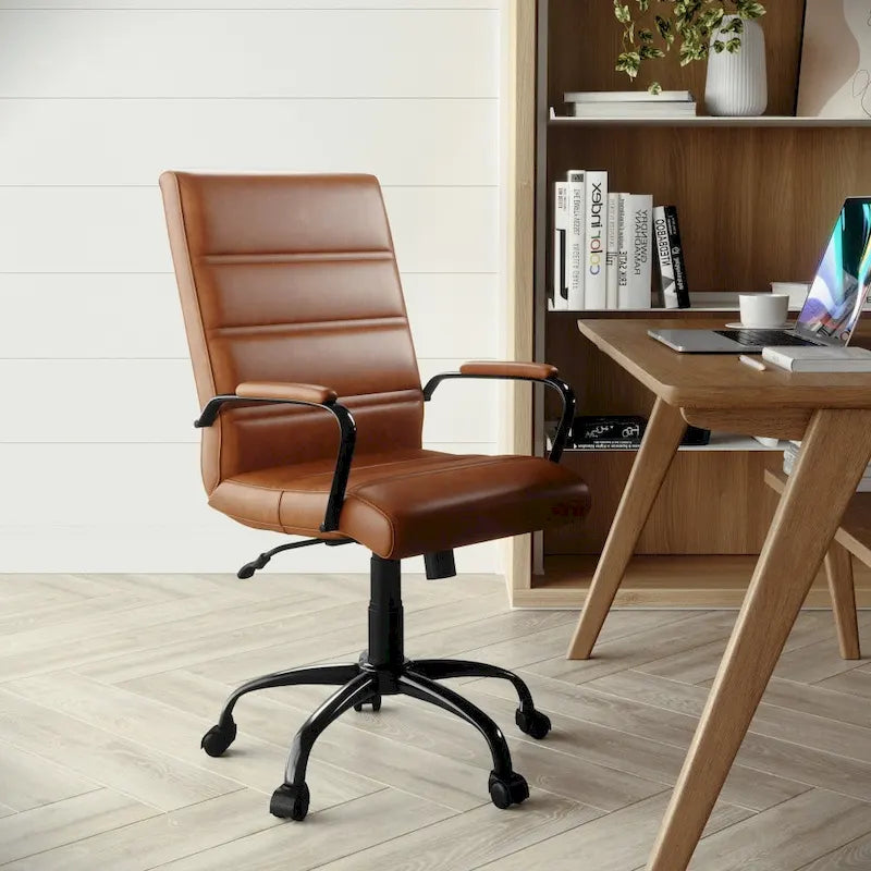 Chaise de bureau pivotante à dossier mi-haut, Leathersoft, plusieurs couleurs et piètements, unité