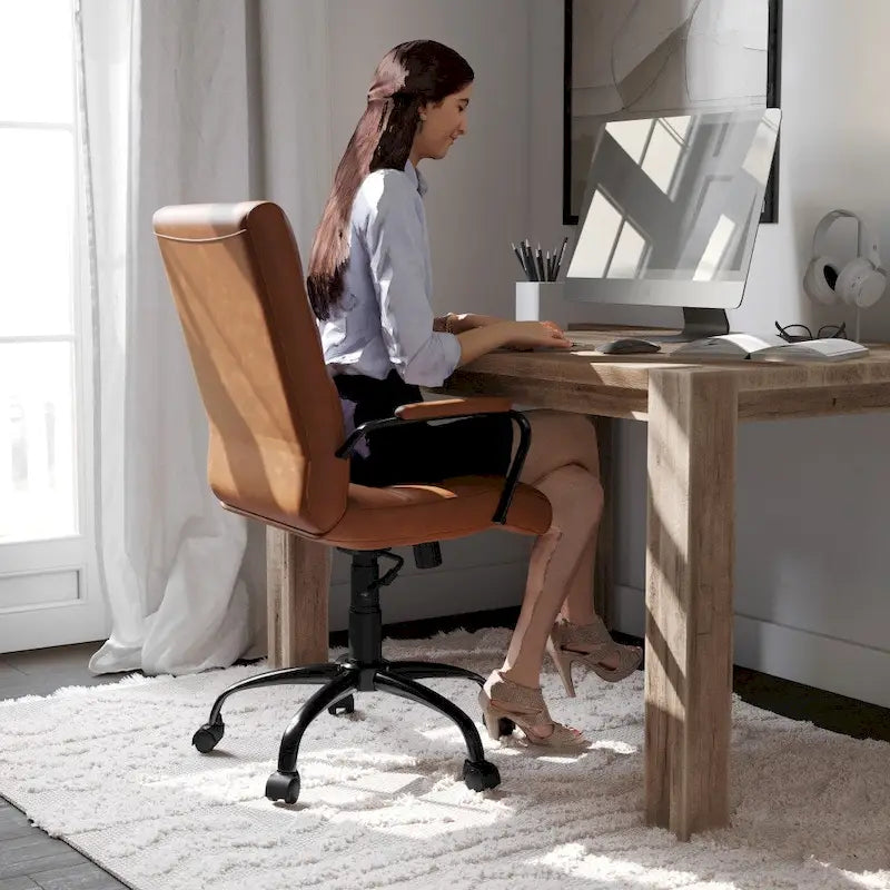 Chaise de bureau pivotante à dossier mi-haut, Leathersoft, plusieurs couleurs et piètements, unité