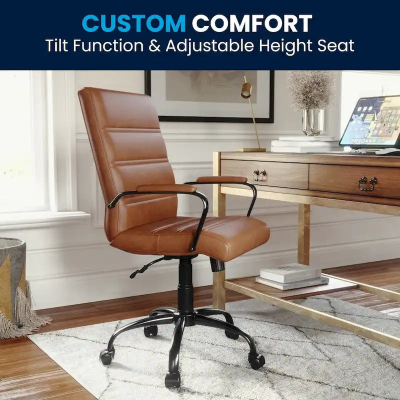 Chaise de bureau pivotante à dossier mi-haut, Leathersoft, plusieurs couleurs et piètements, unité