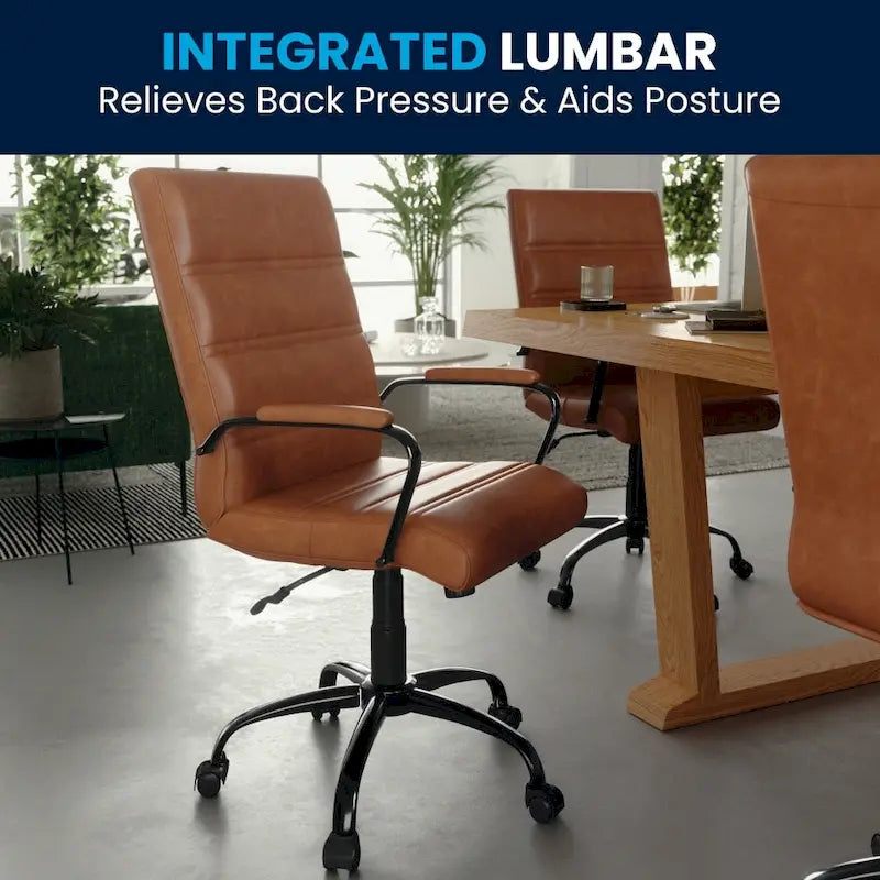 Chaise de bureau pivotante à dossier mi-haut, Leathersoft, plusieurs couleurs et piètements, unité