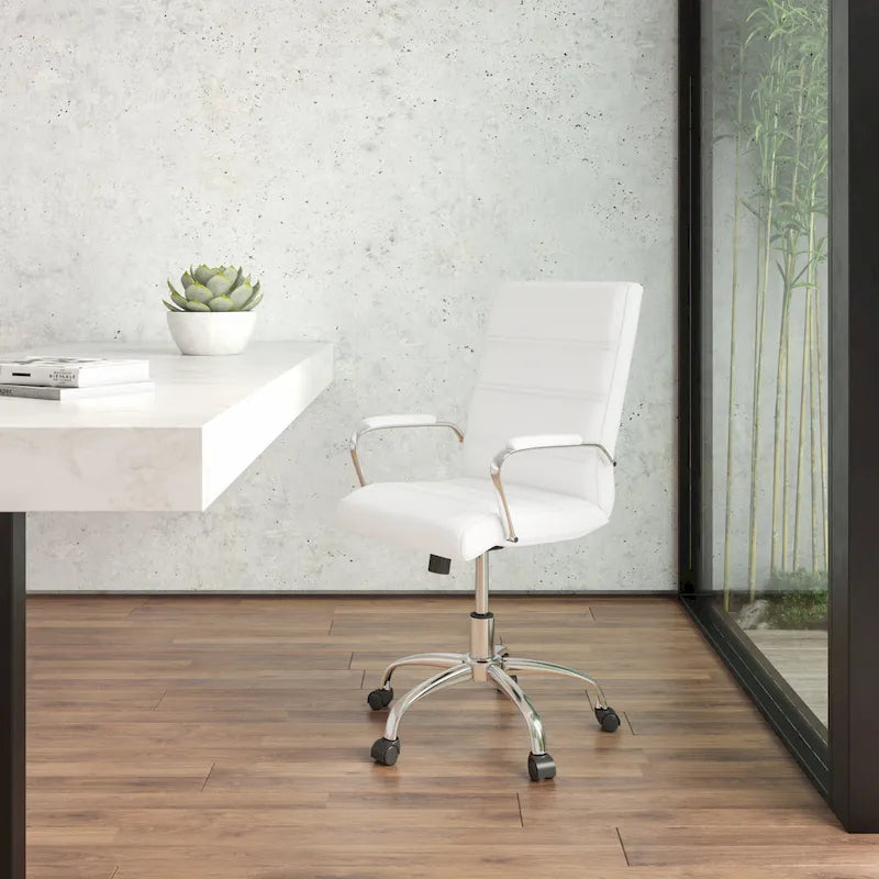Chaise de bureau pivotante à dossier mi-haut, Leathersoft, plusieurs couleurs et piètements, unité
