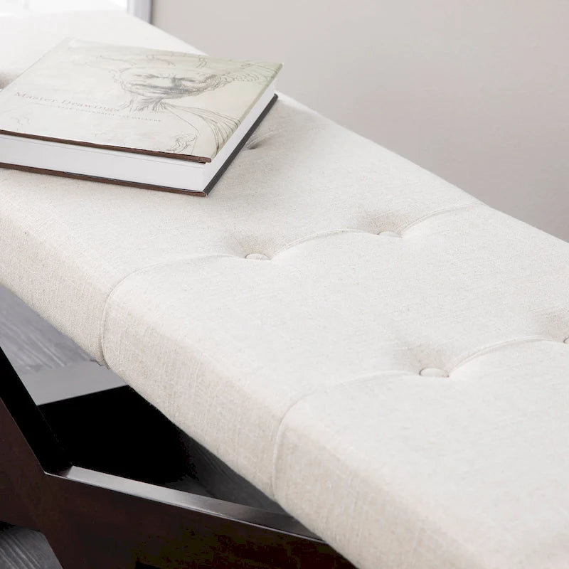 Banc rembourré capitonné blanc cassé, style transitionnel, 1 à 2 places