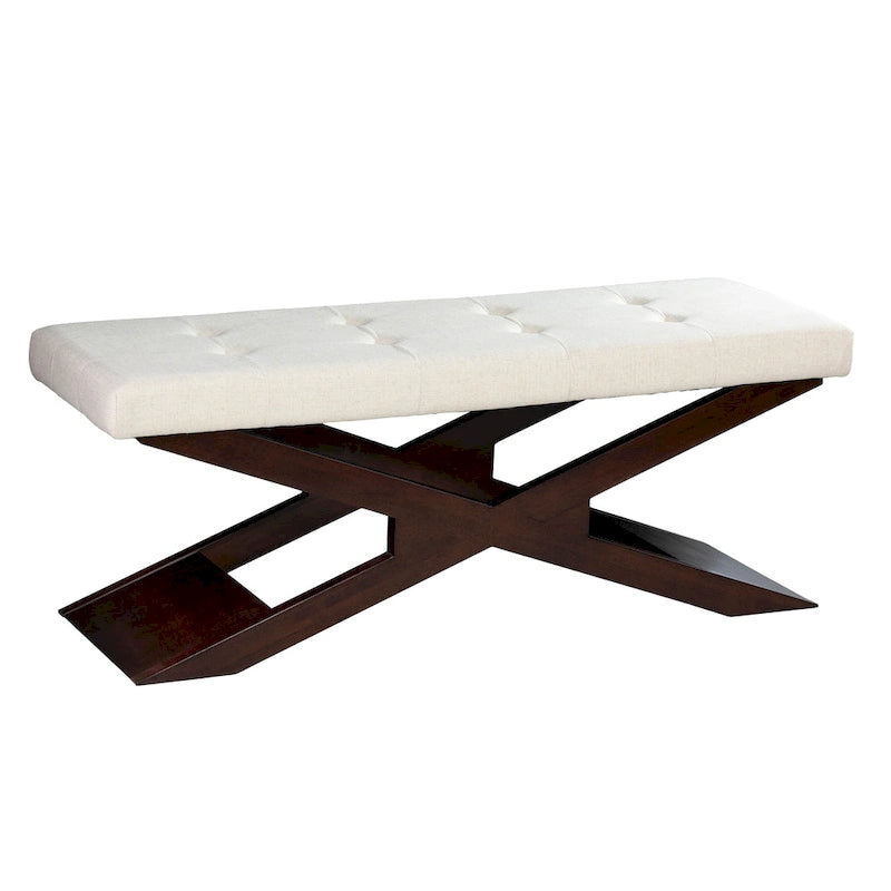 Banc rembourré capitonné blanc cassé, style transitionnel, 1 à 2 places