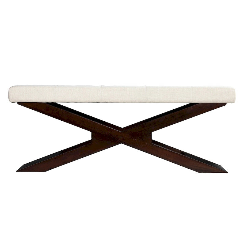 Banc rembourré capitonné blanc cassé, style transitionnel, 1 à 2 places