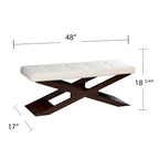Banc rembourré capitonné blanc cassé, style transitionnel, 1 à 2 places