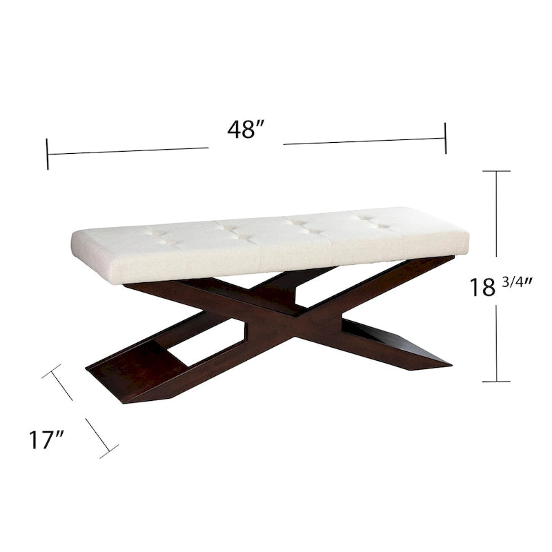 Banc rembourré capitonné blanc cassé, style transitionnel, 1 à 2 places