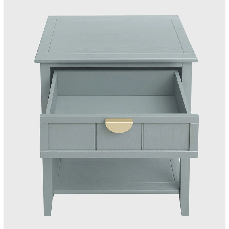Table de chevet à 2 tiroirs gris/vert olive, montage par 1 personne