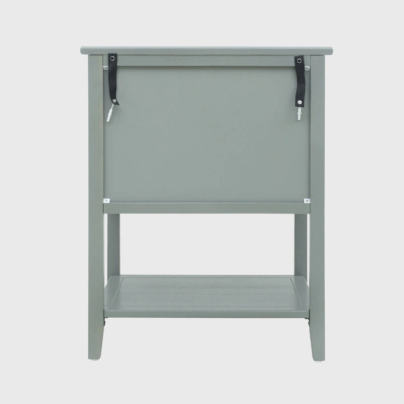Table de chevet à 2 tiroirs gris/vert olive, montage par 1 personne